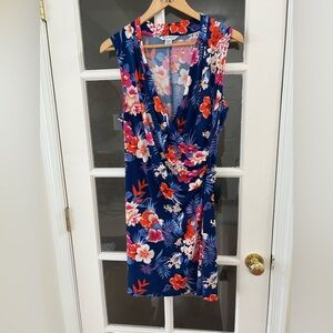 Tommy Bahama Navy Floral Wrap Dress with Red & Pink Blooms